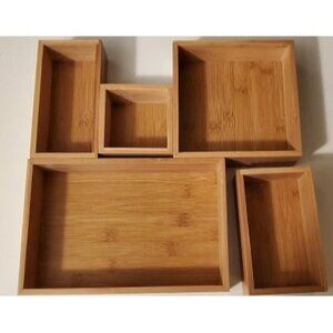 New 5-Piece Bamboo Drawer Organizer Set, Multi-use Storage Box Set, Varied Sizes